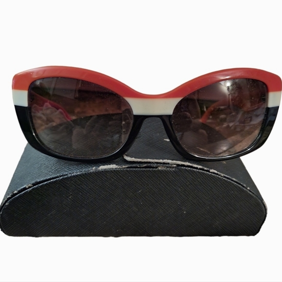 Prada SPR 03N DAN-6S1 Black White Red Sunglasses With Case - Picture 1 of 10